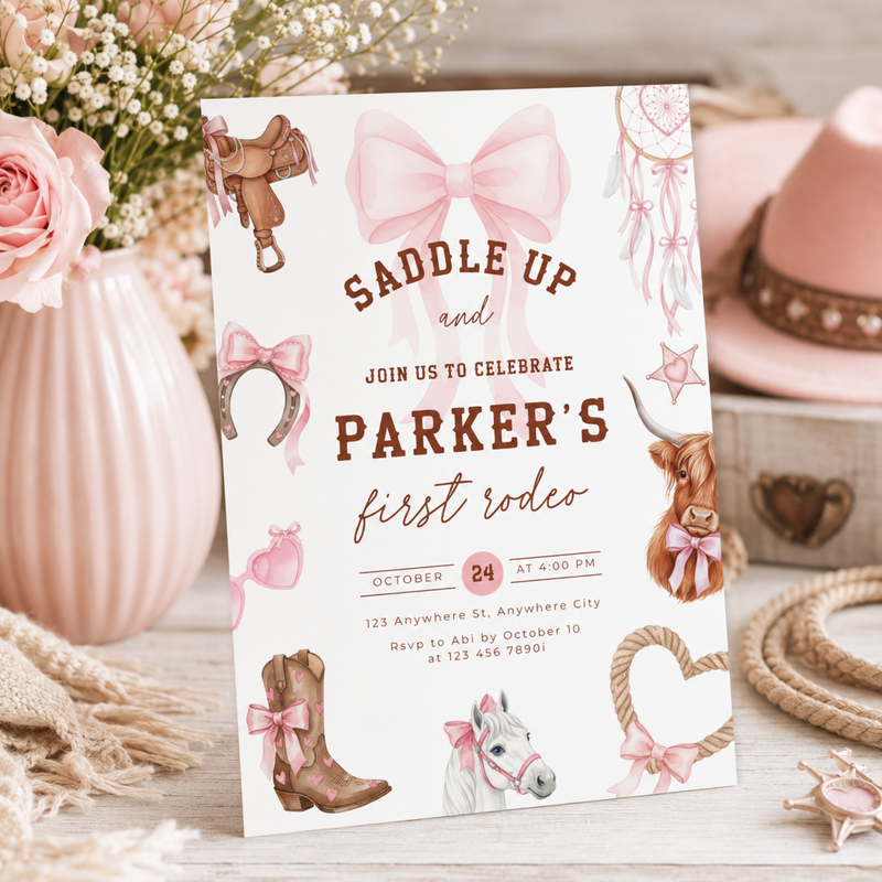 First Rodeo Birthday Invitation Girl L75