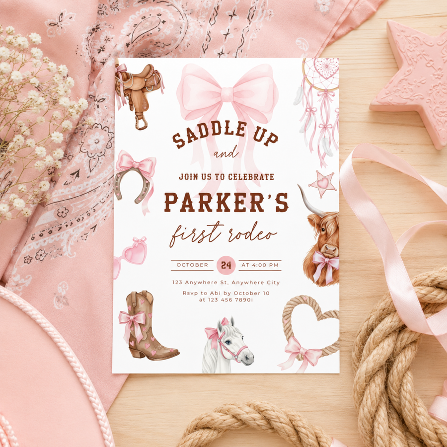 First Rodeo Birthday Invitation Girl L75