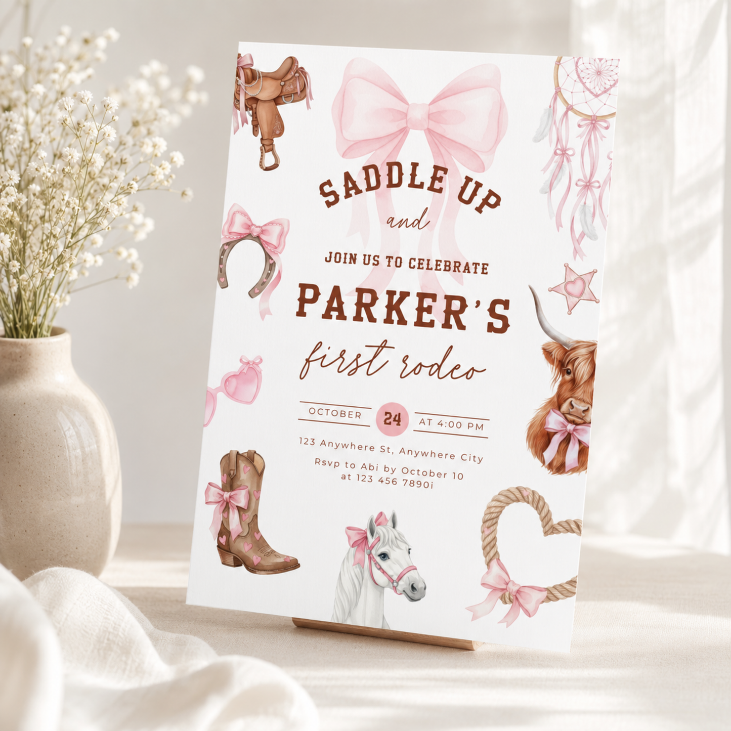 First Rodeo Birthday Invitation Girl L75