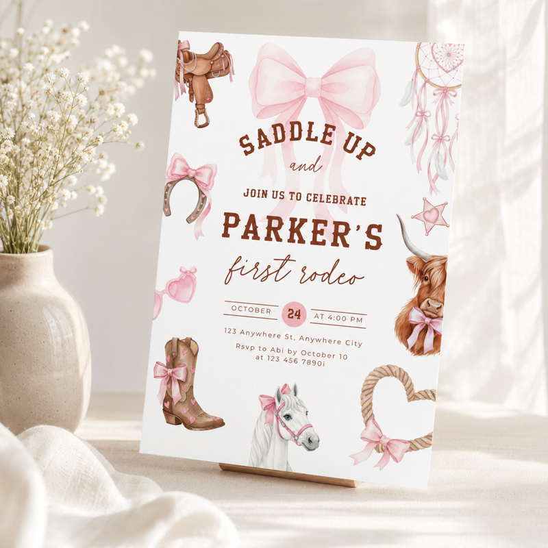 First Rodeo Birthday Invitation Girl L75