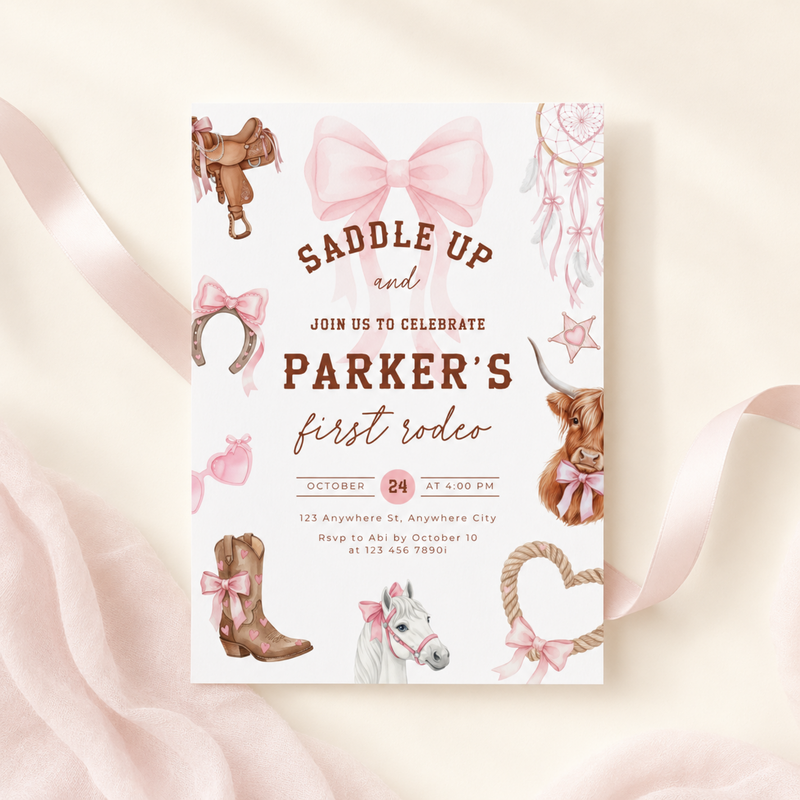 First Rodeo Birthday Invitation Girl L75
