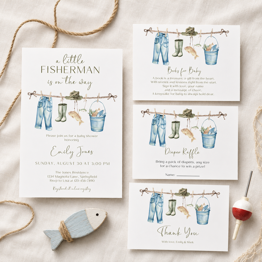 Little Fisherman Baby Shower Invitation Bundle  BS160