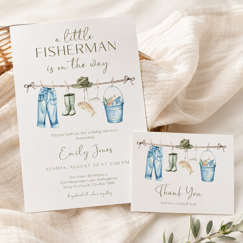 Little Fisherman Baby Shower Invitation Bundle  BS160