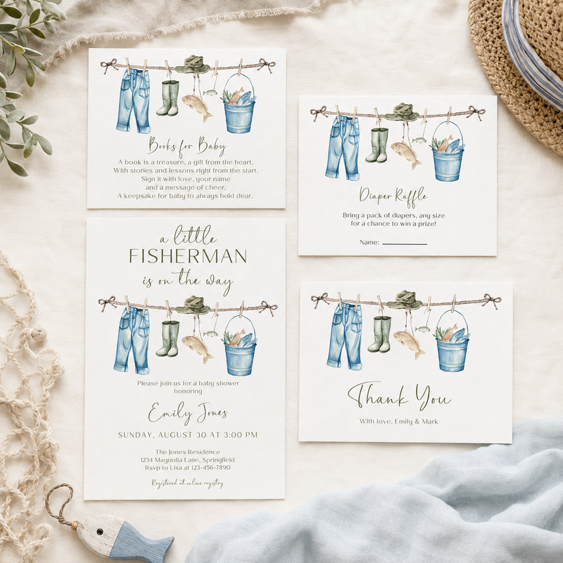 Little Fisherman Baby Shower Invitation Bundle  BS160