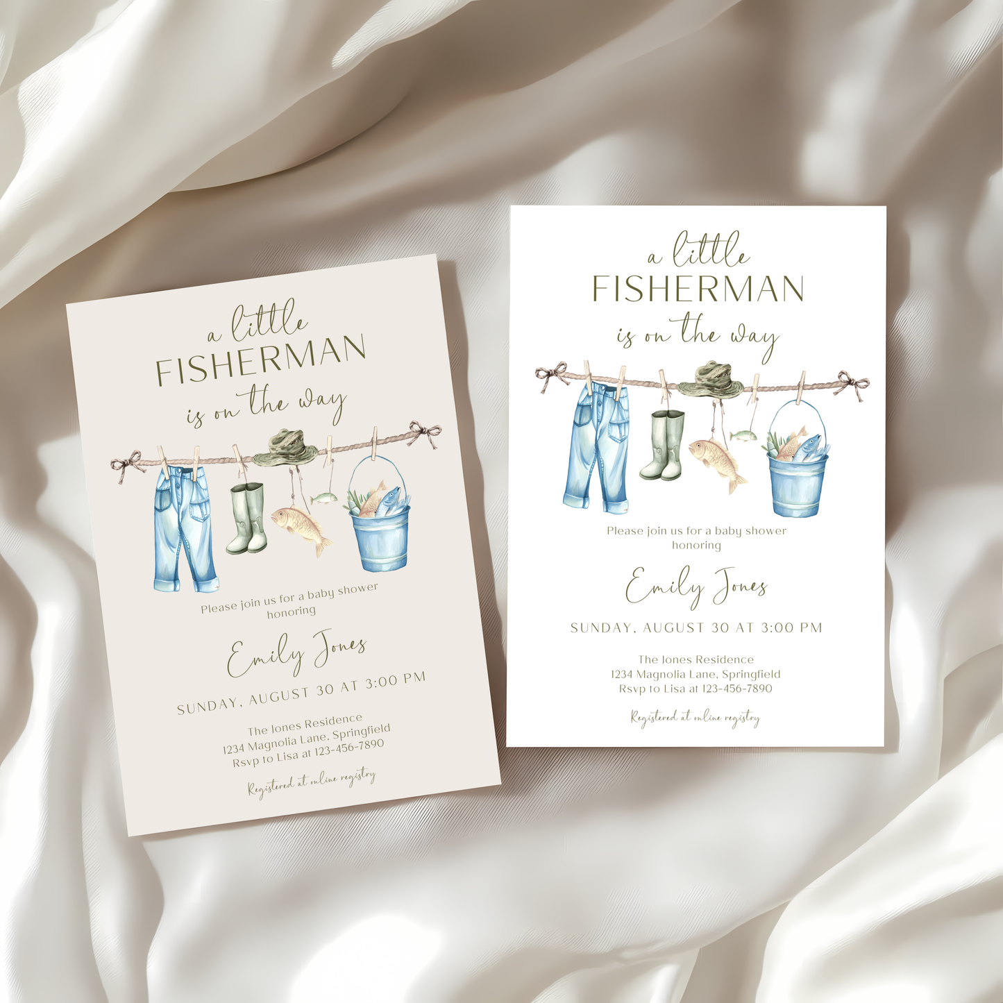 Baby Shower Invitation - A Little Fisherman Is On The Way Outdoor Fishing BS160