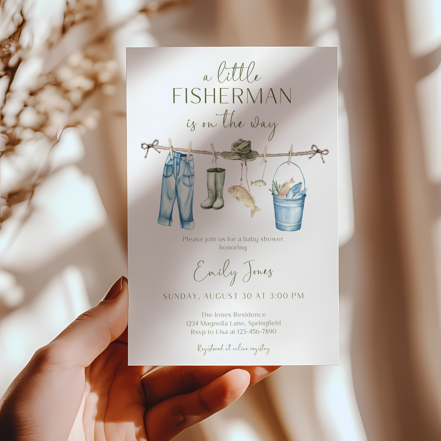 Baby Shower Invitation - A Little Fisherman Is On The Way Outdoor Fishing BS160