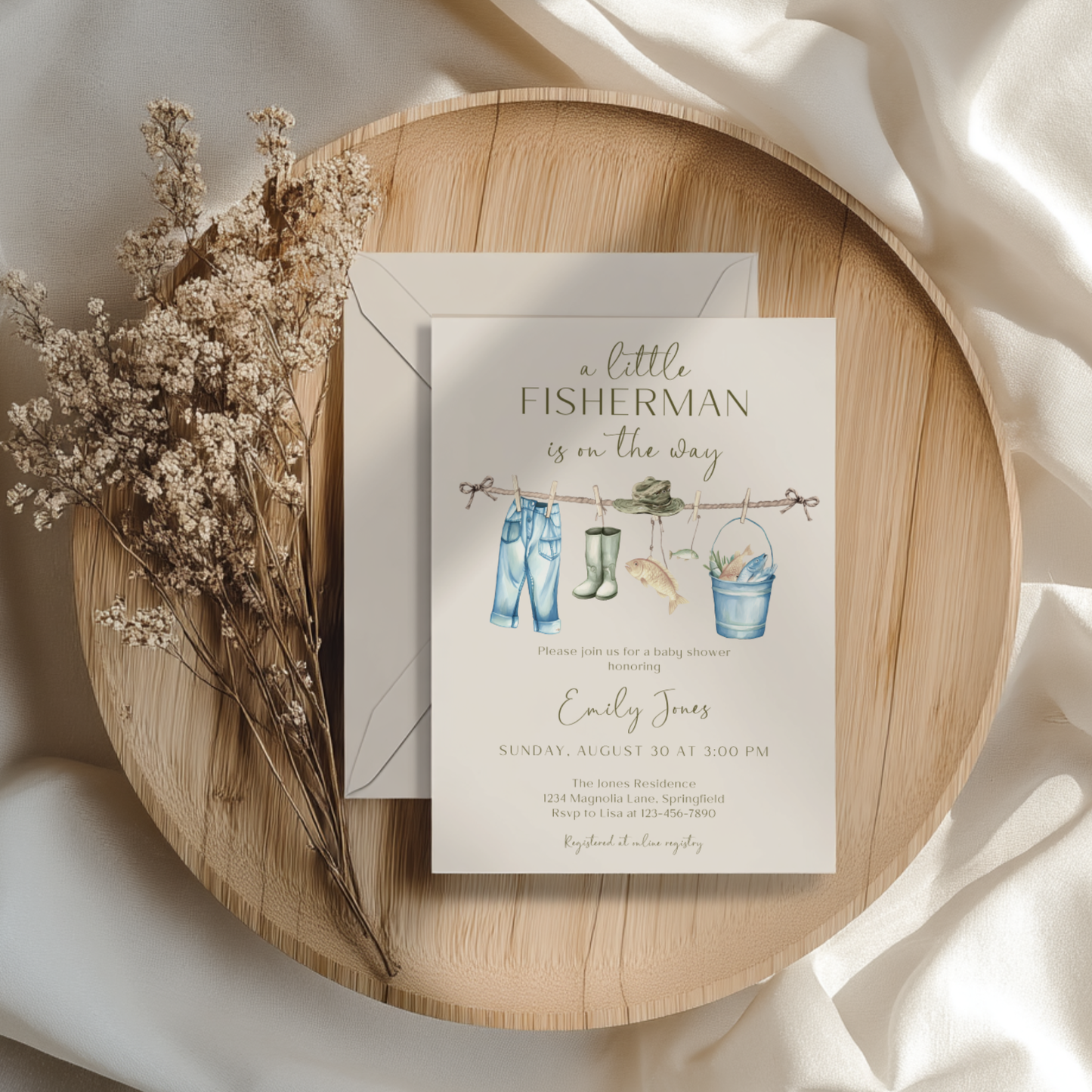 Baby Shower Invitation - A Little Fisherman Is On The Way Outdoor Fishing BS160