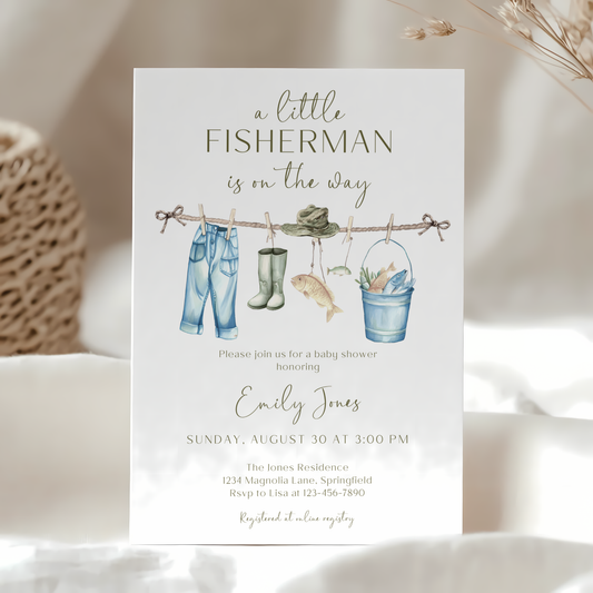 Baby Shower Invitation - A Little Fisherman Is On The Way Outdoor Fishing BS160