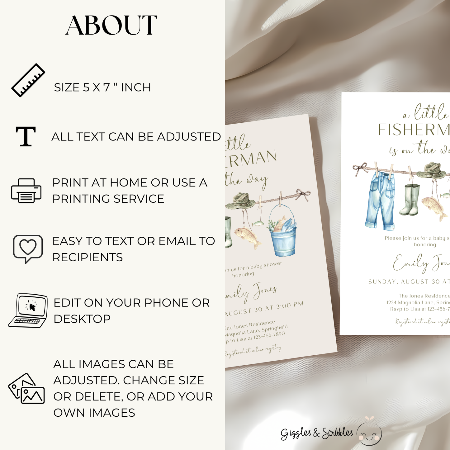 Baby Shower Invitation - A Little Fisherman Is On The Way Outdoor Fishing BS160