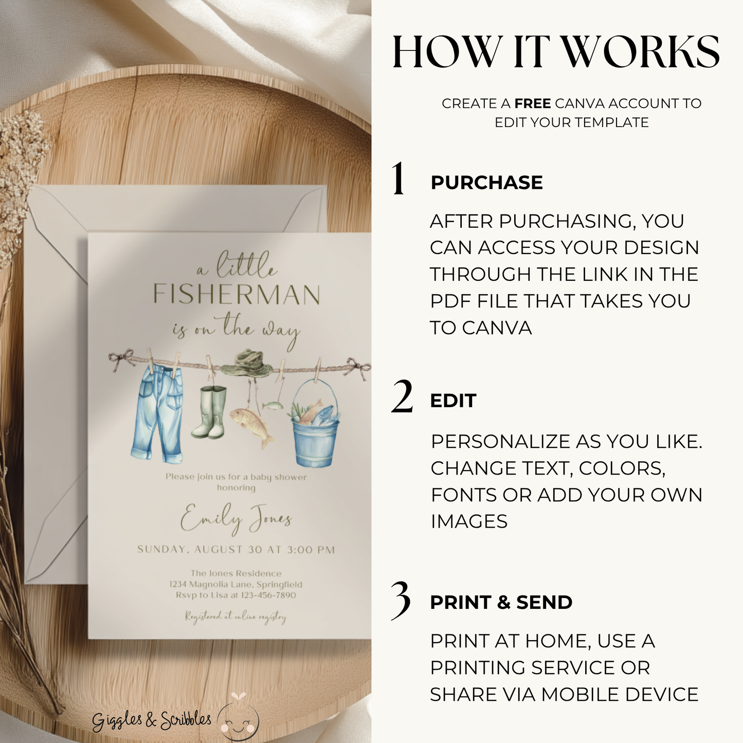 Baby Shower Invitation - A Little Fisherman Is On The Way Outdoor Fishing BS160