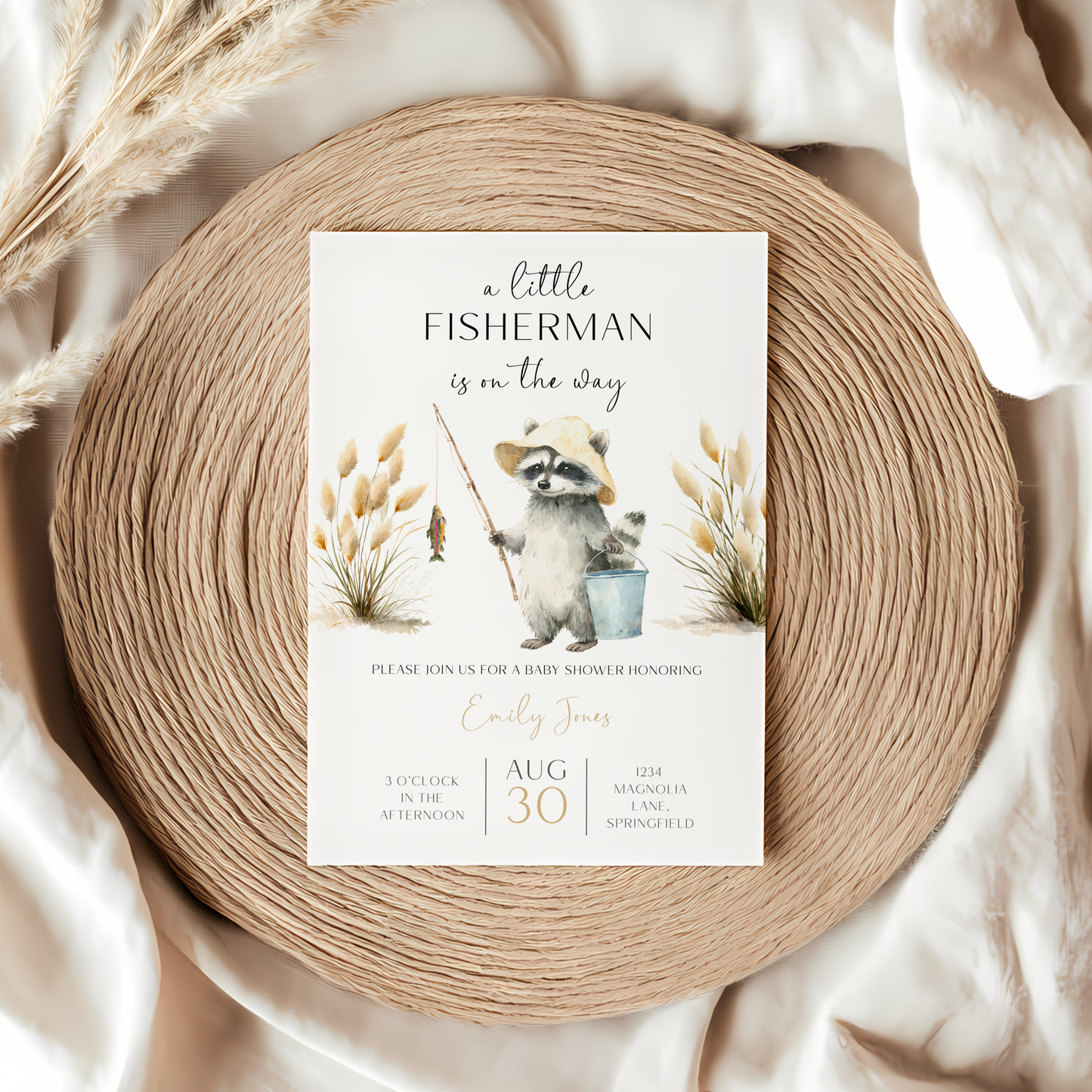 Baby Shower Invitation - A Little Fisherman Is On The Way Raccoon BS159