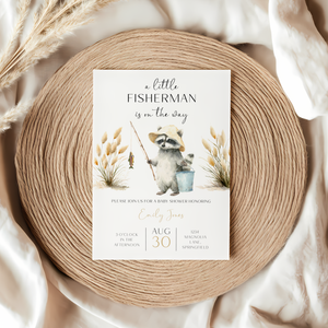 Baby Shower Invitation - A Little Fisherman Is On The Way Raccoon BS159