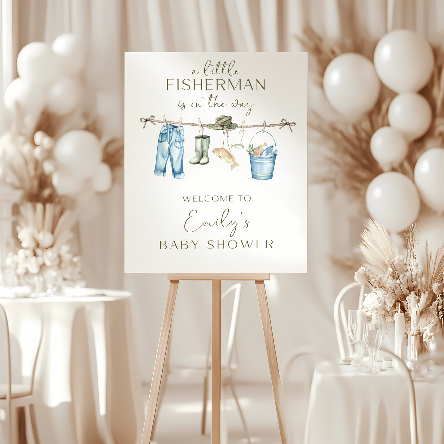 Baby Shower Welcome Sign - A Little Fisherman Is On The Way Fishing Gear Outdoors BS160