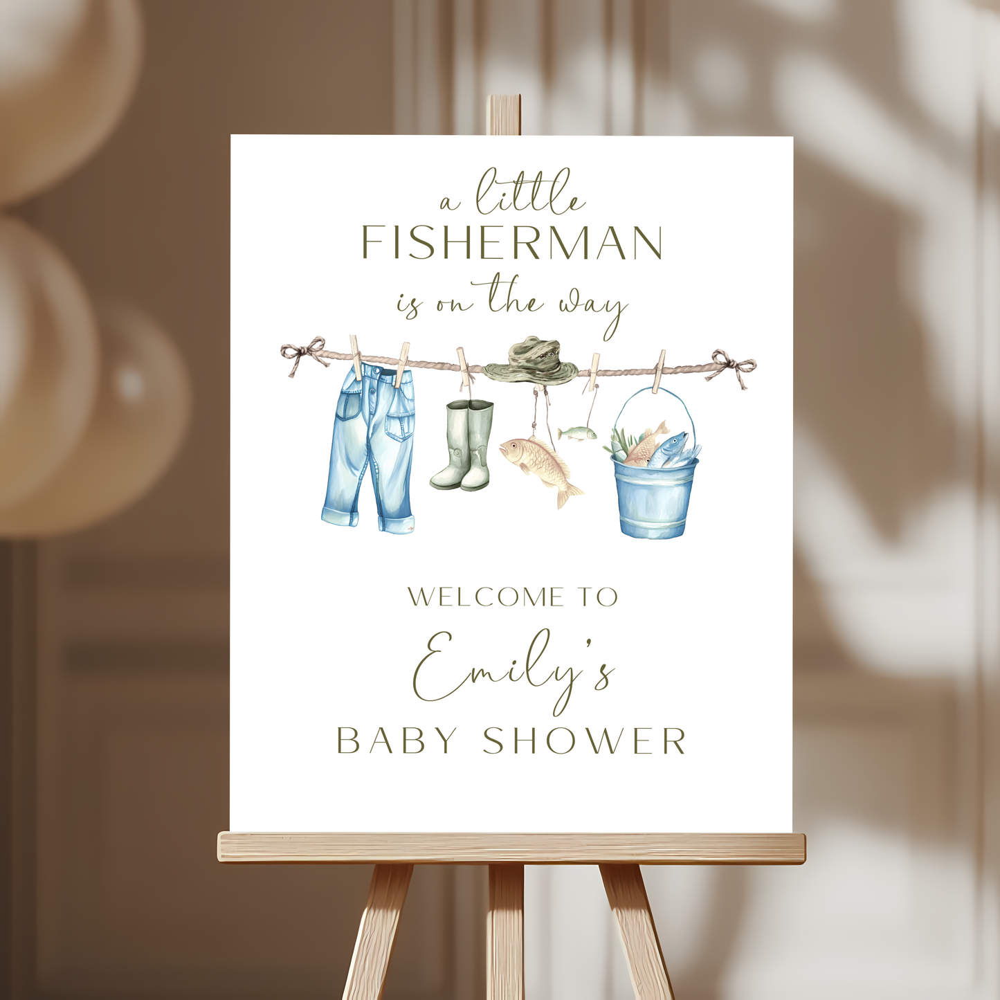 Baby Shower Welcome Sign - A Little Fisherman Is On The Way Fishing Gear Outdoors BS160