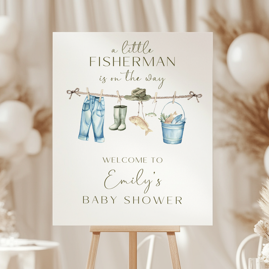 Baby Shower Welcome Sign - A Little Fisherman Is On The Way Fishing Gear Outdoors BS160