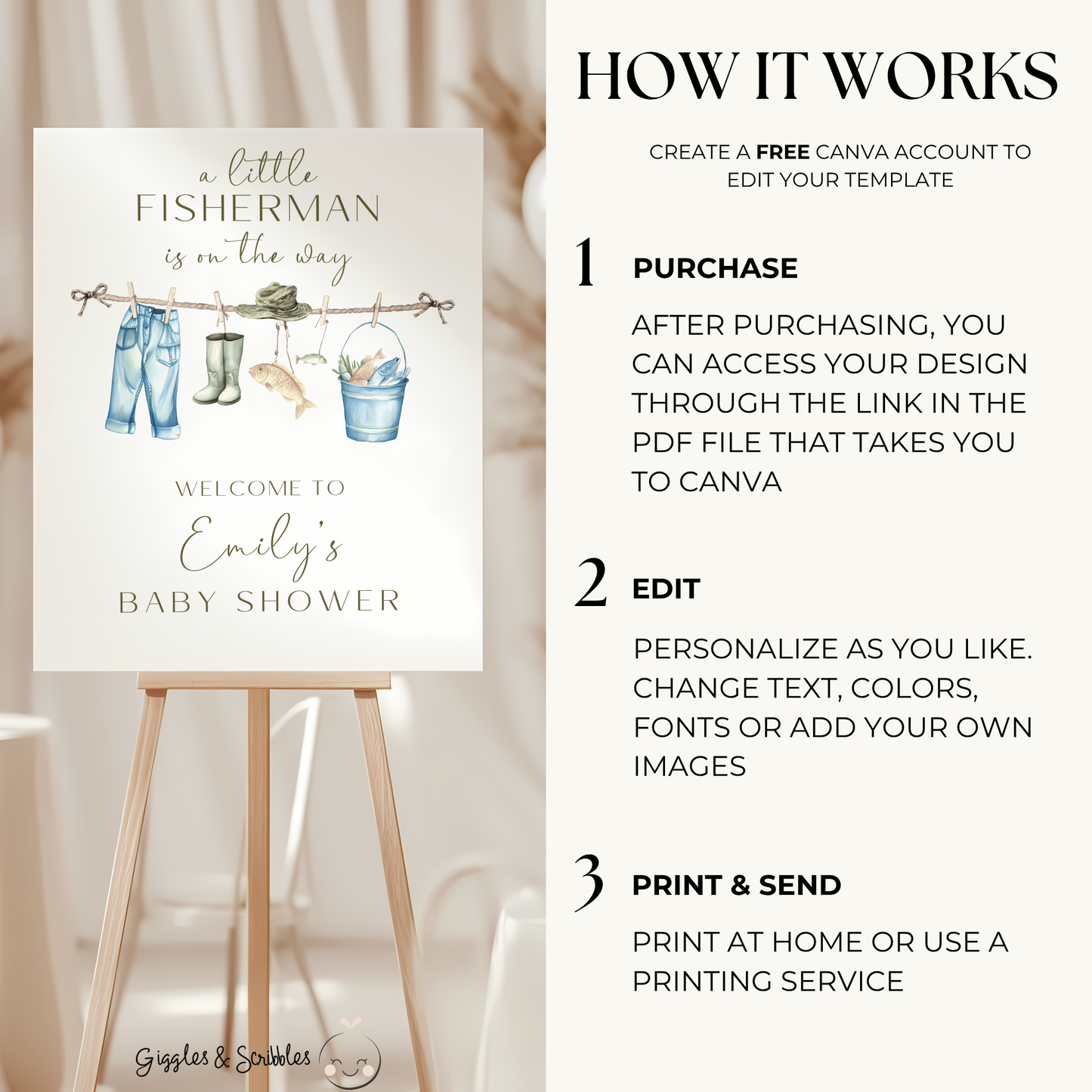 Baby Shower Welcome Sign - A Little Fisherman Is On The Way Fishing Gear Outdoors BS160