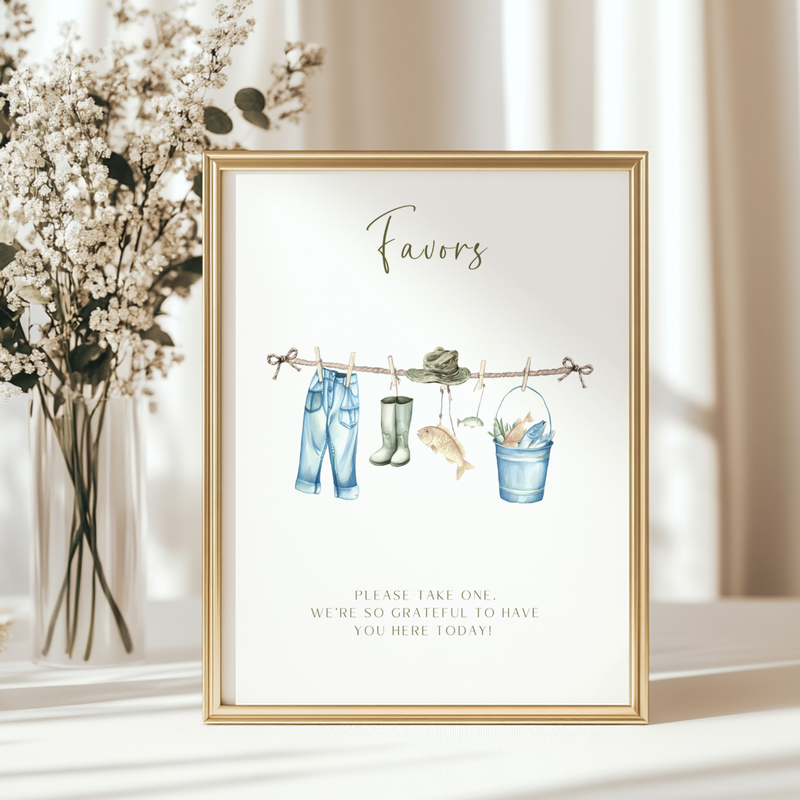 Baby Shower Table Sign Bundle - Fishing Outdoors Reel Hunting A Little Fisherman BS160