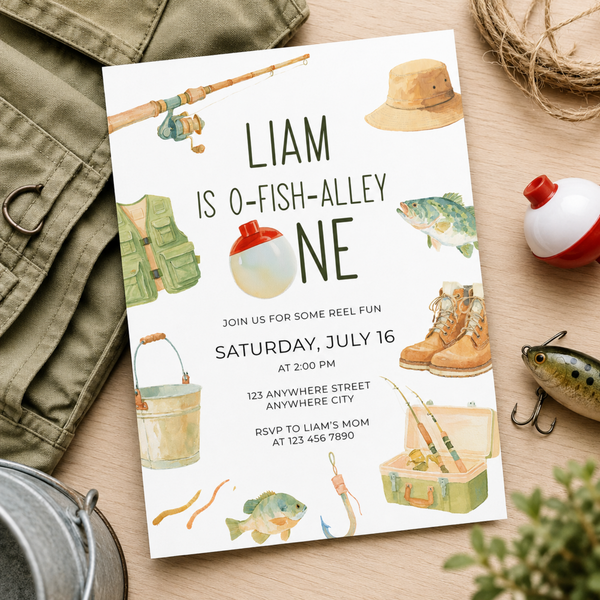 O-Fish-Alley One Birthday Invitation Template L153