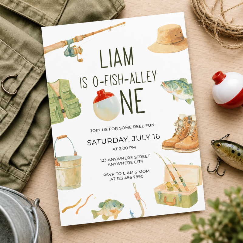 O-Fish-Alley One Birthday Invitation Template L153