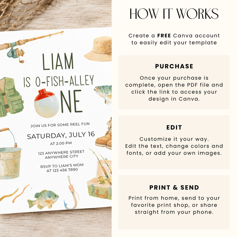 O-Fish-Alley One Birthday Invitation Template L153