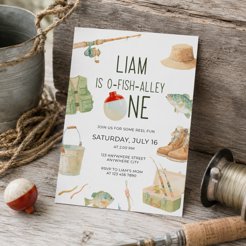 O-Fish-Alley One Birthday Invitation Template L153