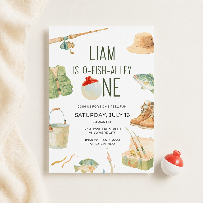 O-Fish-Alley One Birthday Invitation Template L153