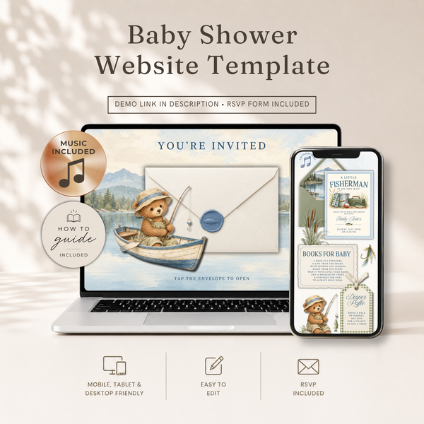 Little Fisherman Baby Shower Website Invitation with RSVP BS346
