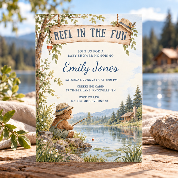 Fishing Bear Baby Shower Invitation – Reel in the Fun BS346
