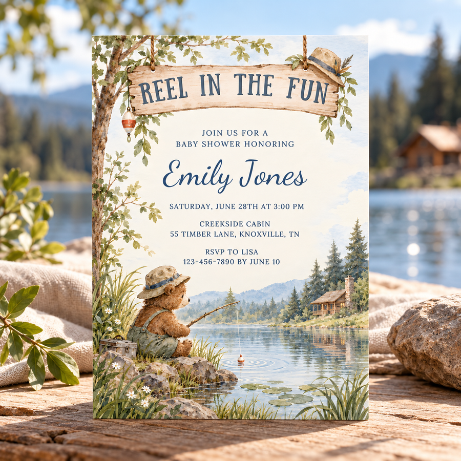 Fishing Bear Baby Shower Invitation – Reel in the Fun BS346