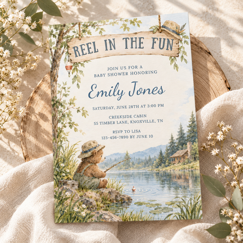 Fishing Bear Baby Shower Invitation – Reel in the Fun BS346