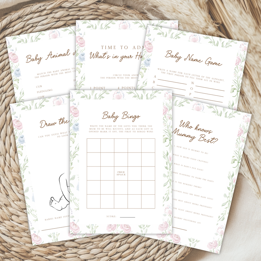 Pastel Floral Baby Shower Games Bundle BS253