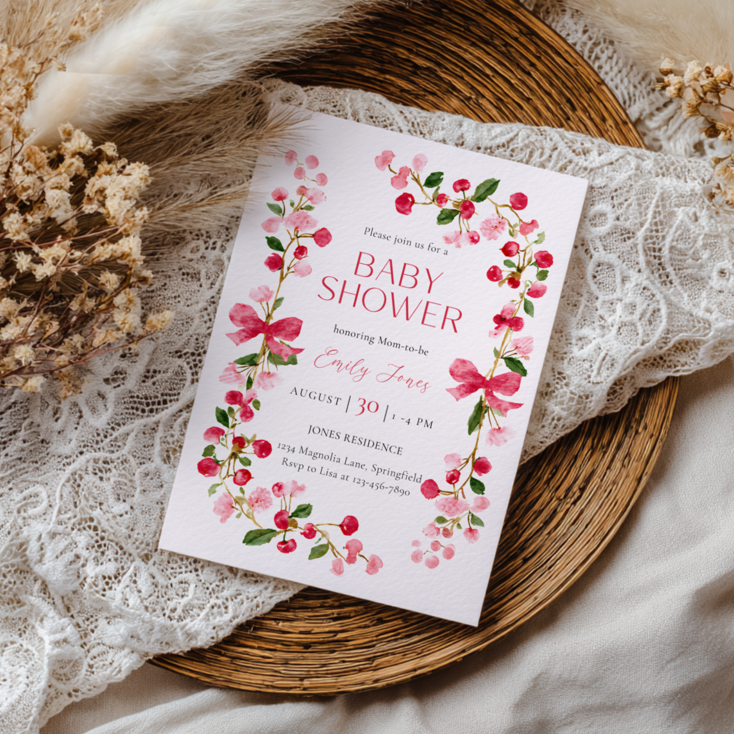 Baby Shower Invitation - Watercolor Floral Baby In Bloom Girl BS168