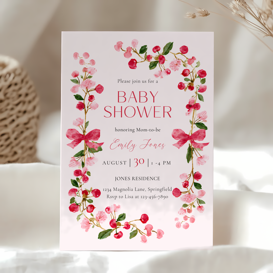Baby Shower Invitation - Watercolor Floral Baby In Bloom Girl BS168