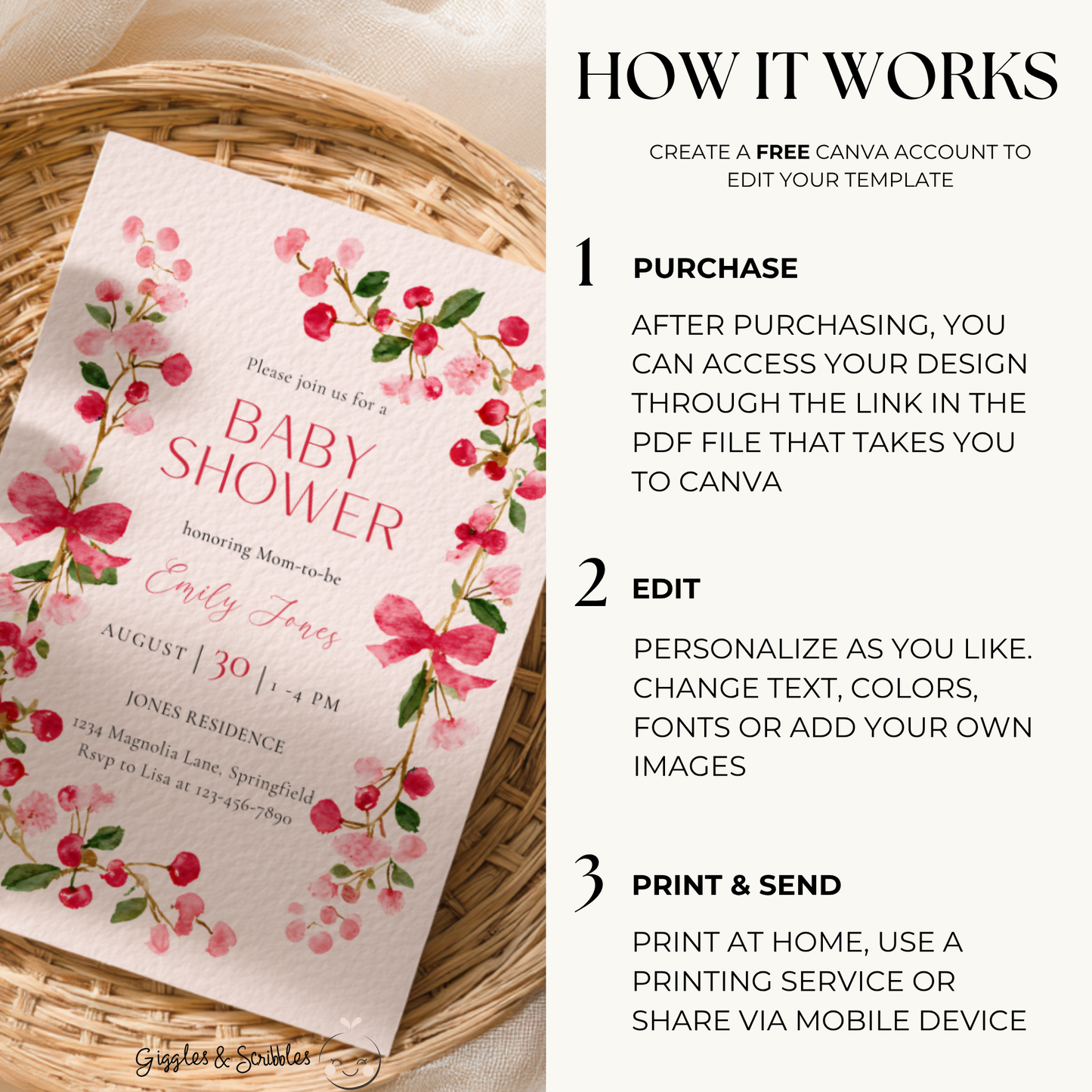Baby Shower Invitation - Watercolor Floral Baby In Bloom Girl BS168
