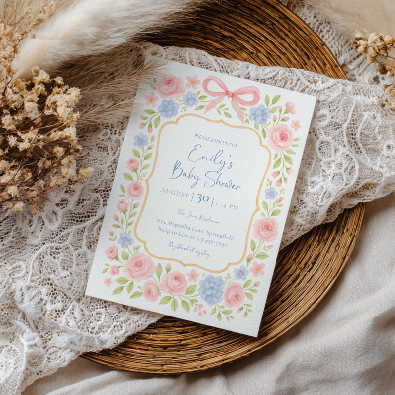 Baby Shower Invitation - Pastel Floral Grandmillennial Vintage Garden Party BS170
