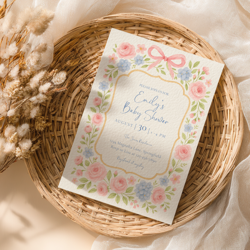 Baby Shower Invitation - Pastel Floral Grandmillennial Vintage Garden Party BS170