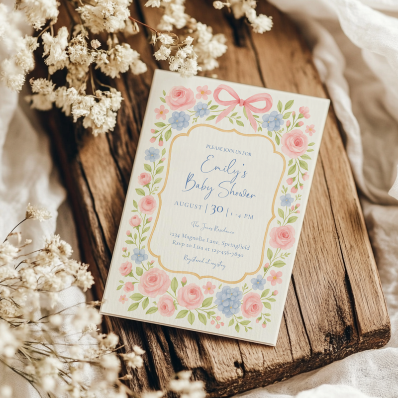 Baby Shower Invitation - Pastel Floral Grandmillennial Vintage Garden Party BS170