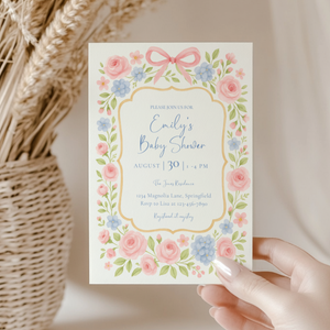 Baby Shower Invitation - Pastel Floral Grandmillennial Vintage Garden Party BS170