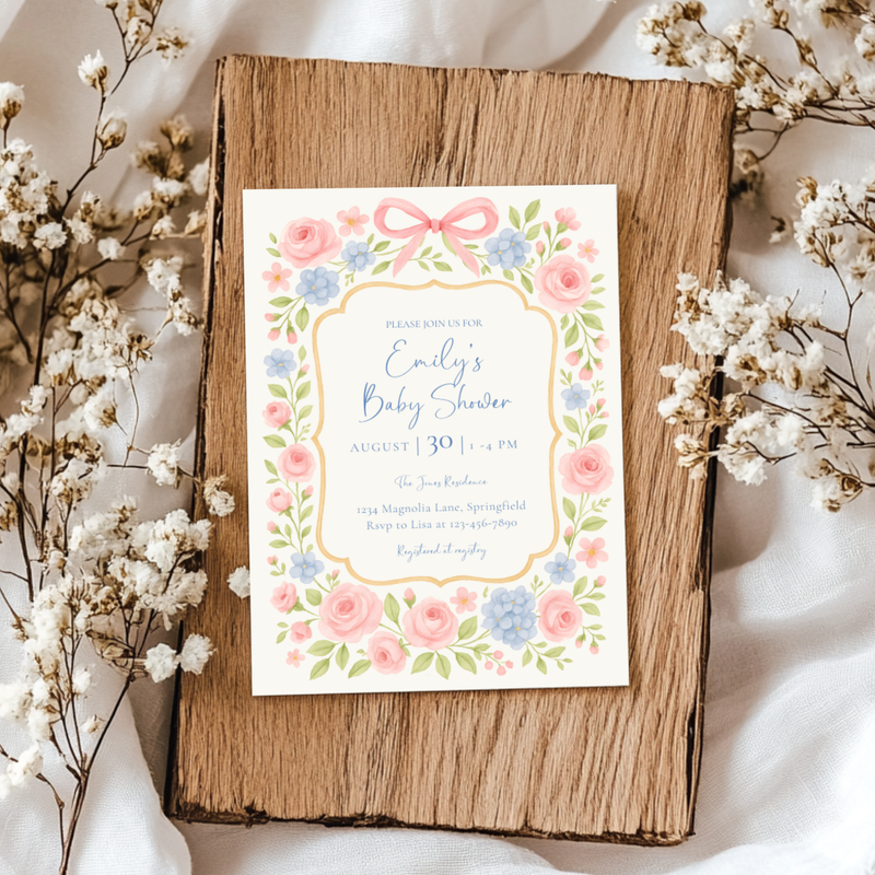 Baby Shower Invitation - Pastel Floral Grandmillennial Vintage Garden Party BS170