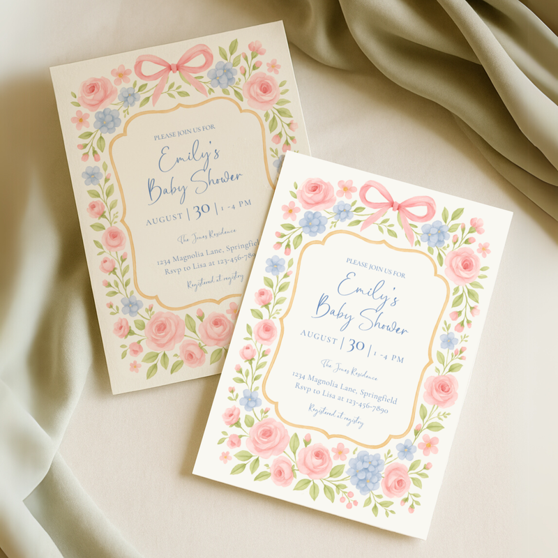 Baby Shower Invitation - Pastel Floral Grandmillennial Vintage Garden Party BS170
