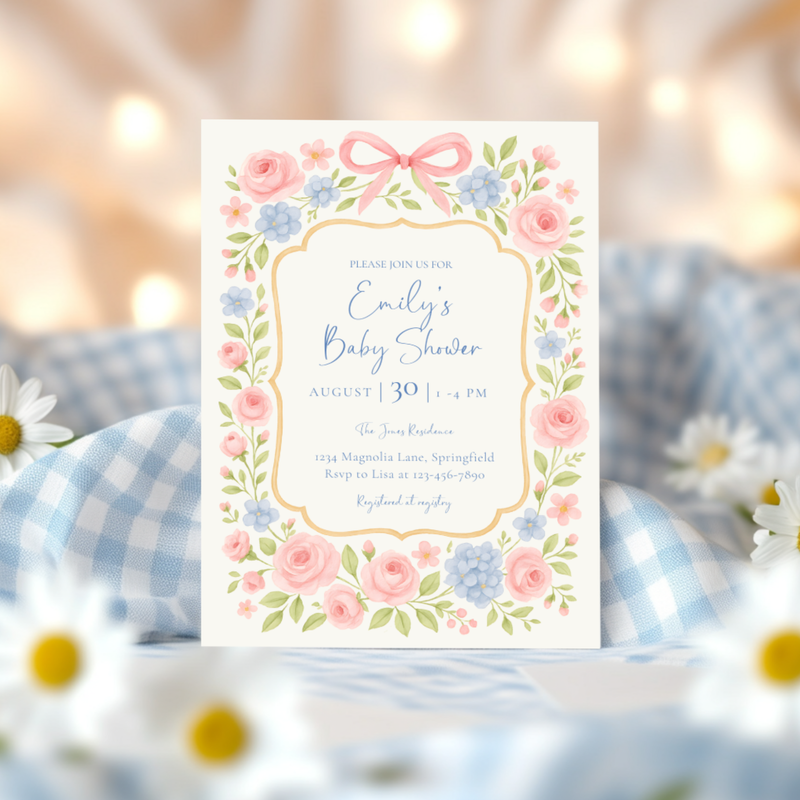 Baby Shower Invitation - Pastel Floral Grandmillennial Vintage Garden Party BS170
