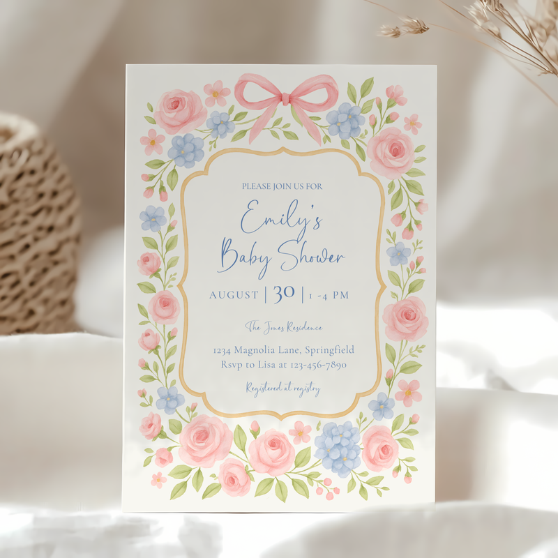 Baby Shower Invitation - Pastel Floral Grandmillennial Vintage Garden Party BS170