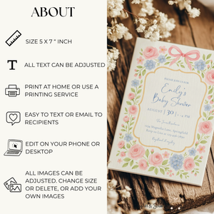 Baby Shower Invitation - Pastel Floral Grandmillennial Vintage Garden Party BS170