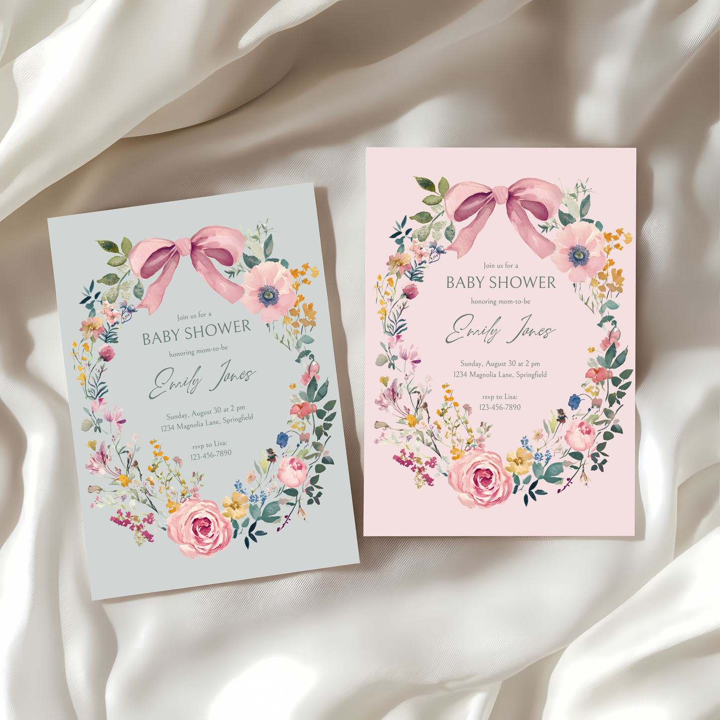 Baby Shower Invitation - Vintage Florals with Pink Bow BS71