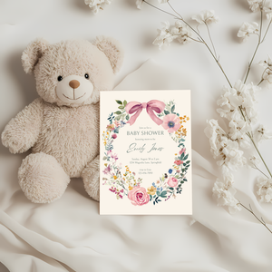 Baby Shower Invitation - Vintage Florals with Pink Bow BS71