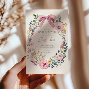 Baby Shower Invitation - Vintage Florals with Pink Bow BS71