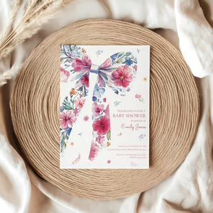 Baby Shower Invitation - Floral Bow with Wildflowers Watercolor BS79