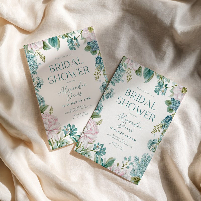 Teal Blue Floral Bridal Shower Invitation L87