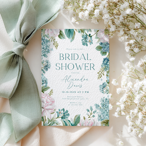 Teal Blue Floral Bridal Shower Invitation L87