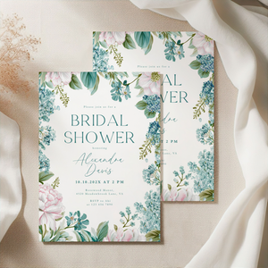 Teal Blue Floral Bridal Shower Invitation L87